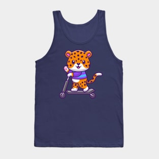 Cute Cheetah Tiger Riding Scooter Electric Cartoon Tank Top